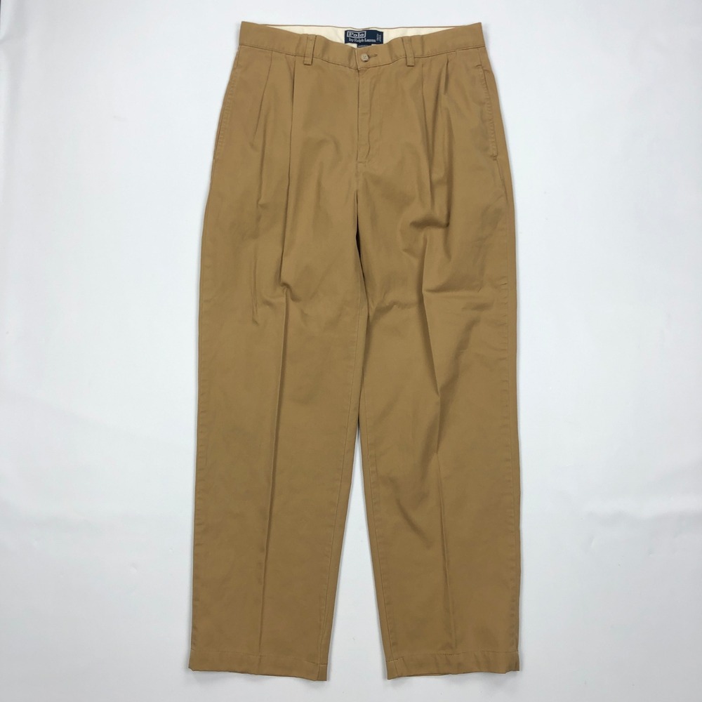 Polo Ralph Lauren Hammond Pant Mens Fits 32x28 Khaki Tan Pleated Cotton Chinos